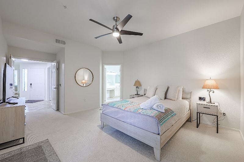 Master bedroom has queen bed