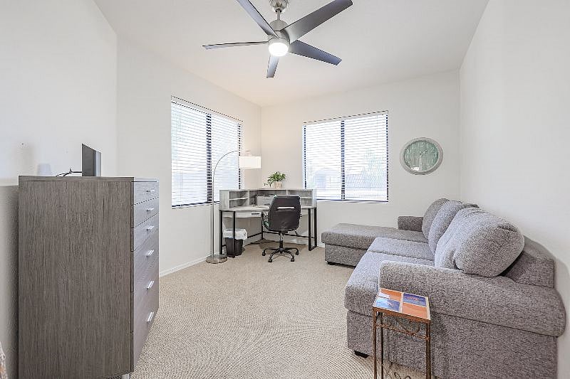 Den has comfortable sofa and a desk with a laser printer (wi-fi enabled)