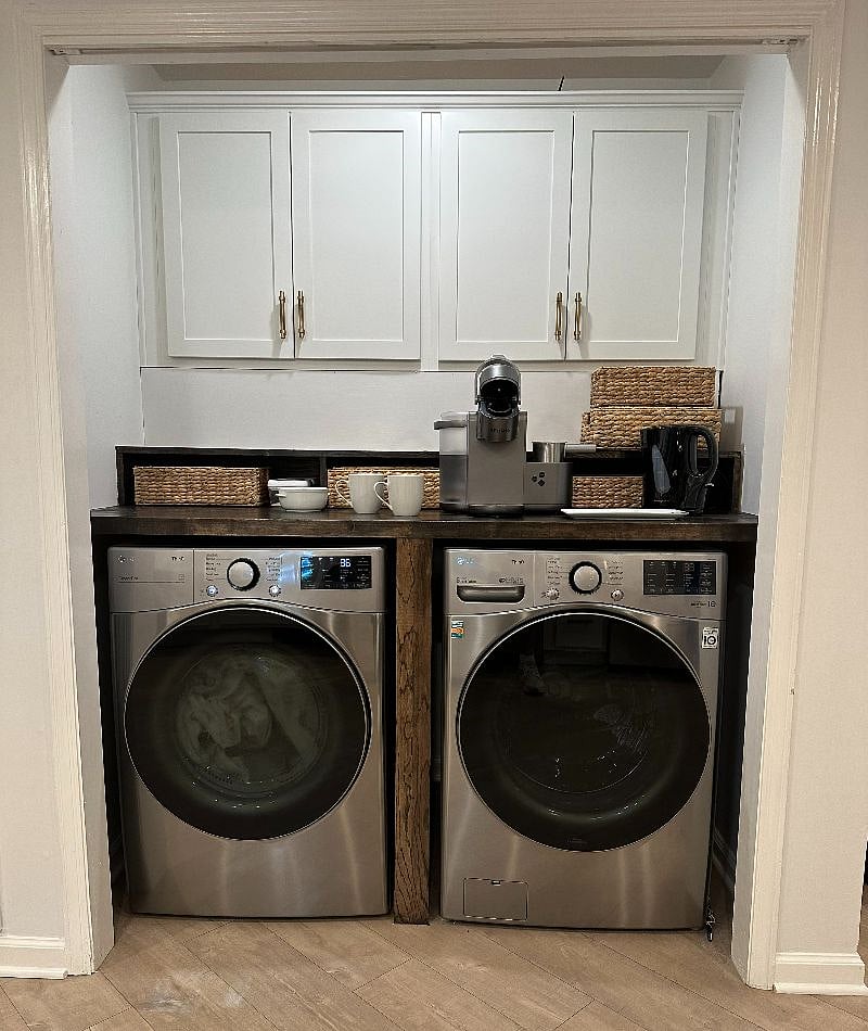 Washer & Dryer with Coffee Bar above