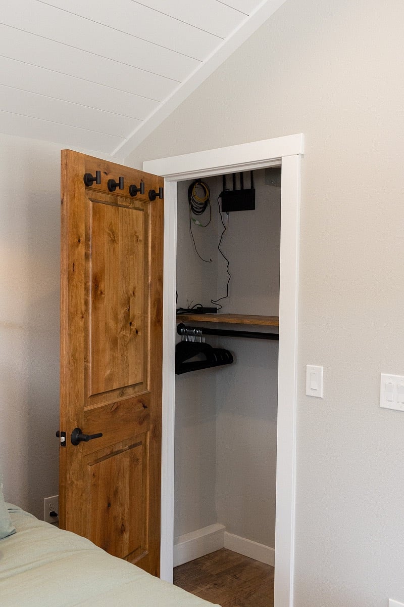 Clothes closet with shelf, closet rod, hangers