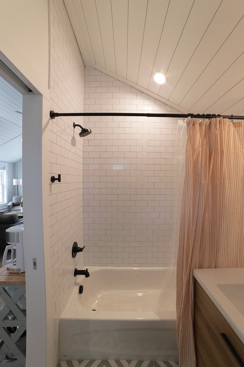 Tub and shower, white subway tile