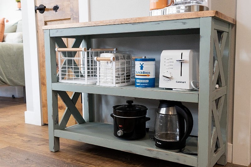 Coffee station with utility closet on the left