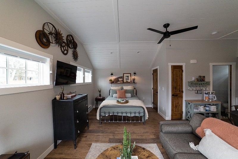 Living/sleeping area with lots of natural light
