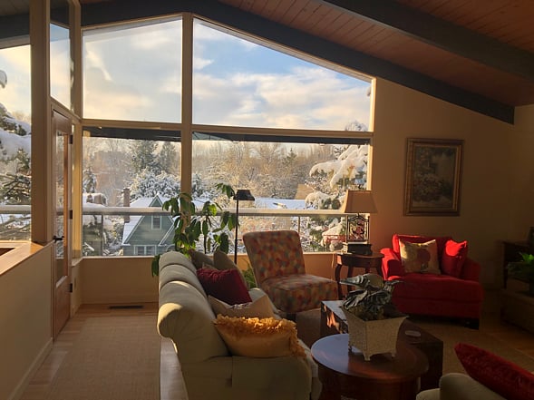 upstairs living room in the winter