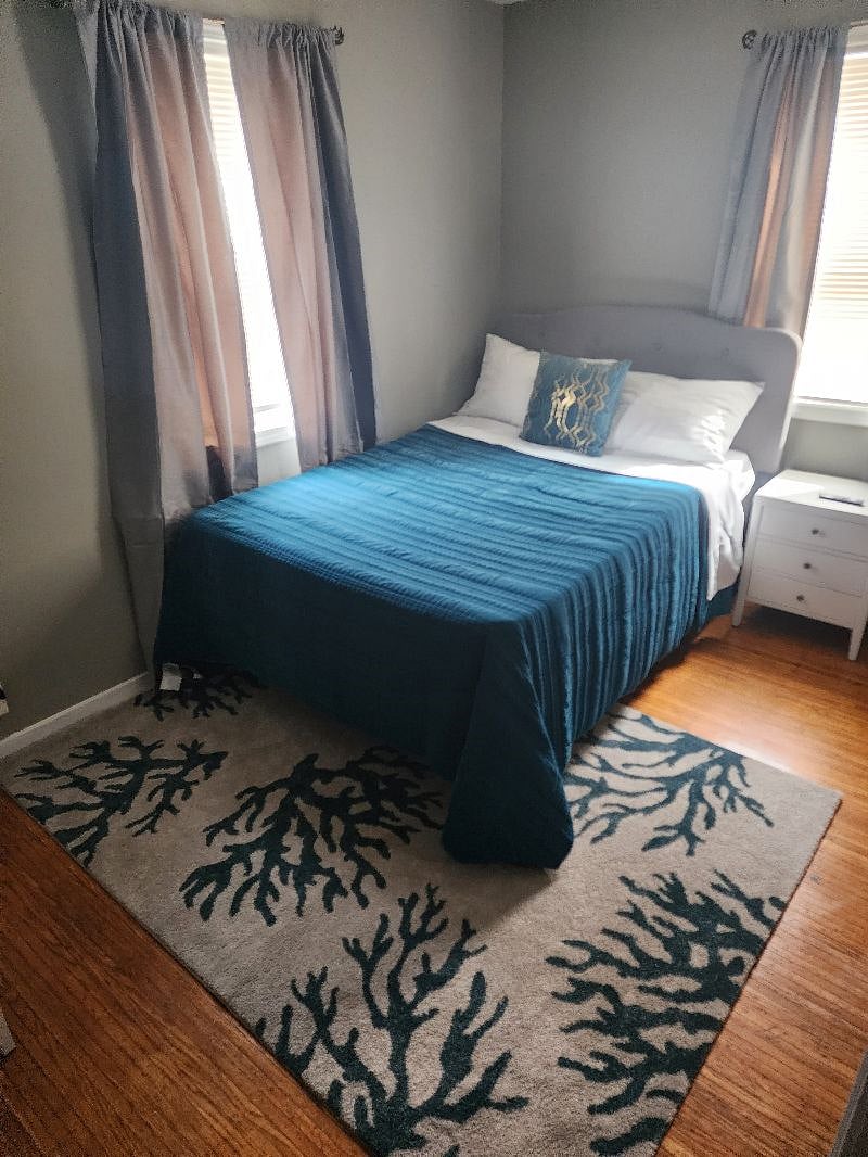 Bedroom #2. Double pillowtop mattress room darkening curtains plus electronic keypad doorknob lock.
