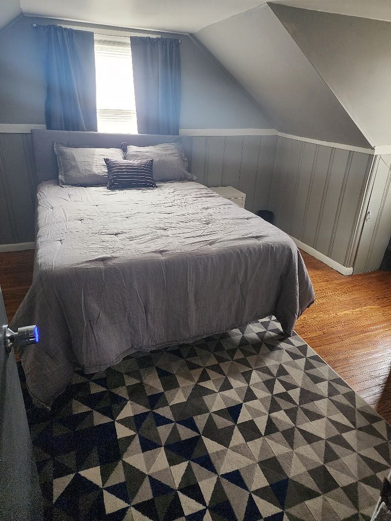 Bedroom #3 Queen double pillowtop mattress, electronic keypad doorknob lock and Room darkening curtains