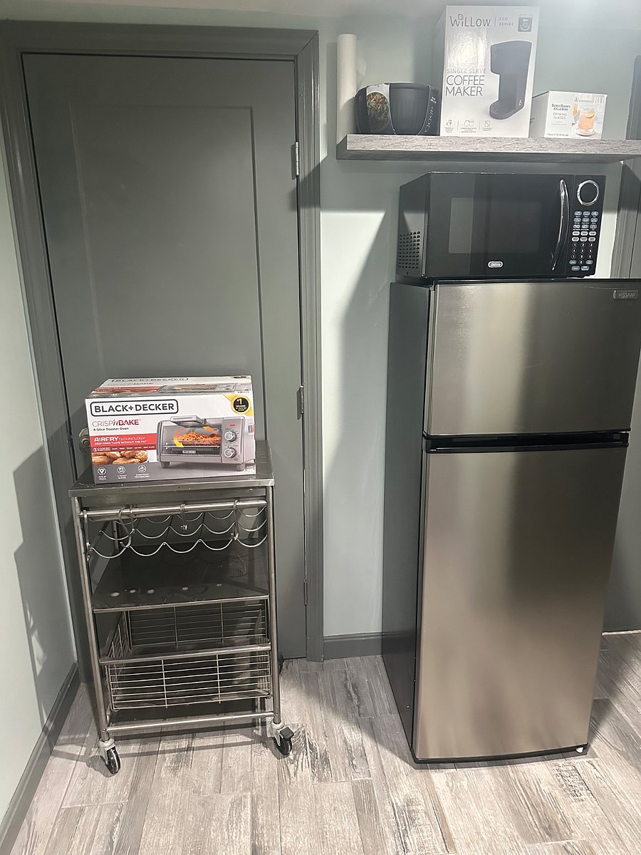 Full size refrigerator, air fryer, and microwave