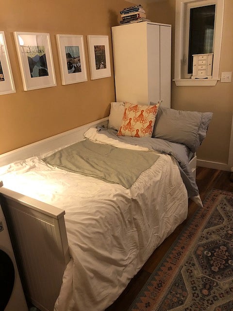 Bed set up for sleeping- twin size.