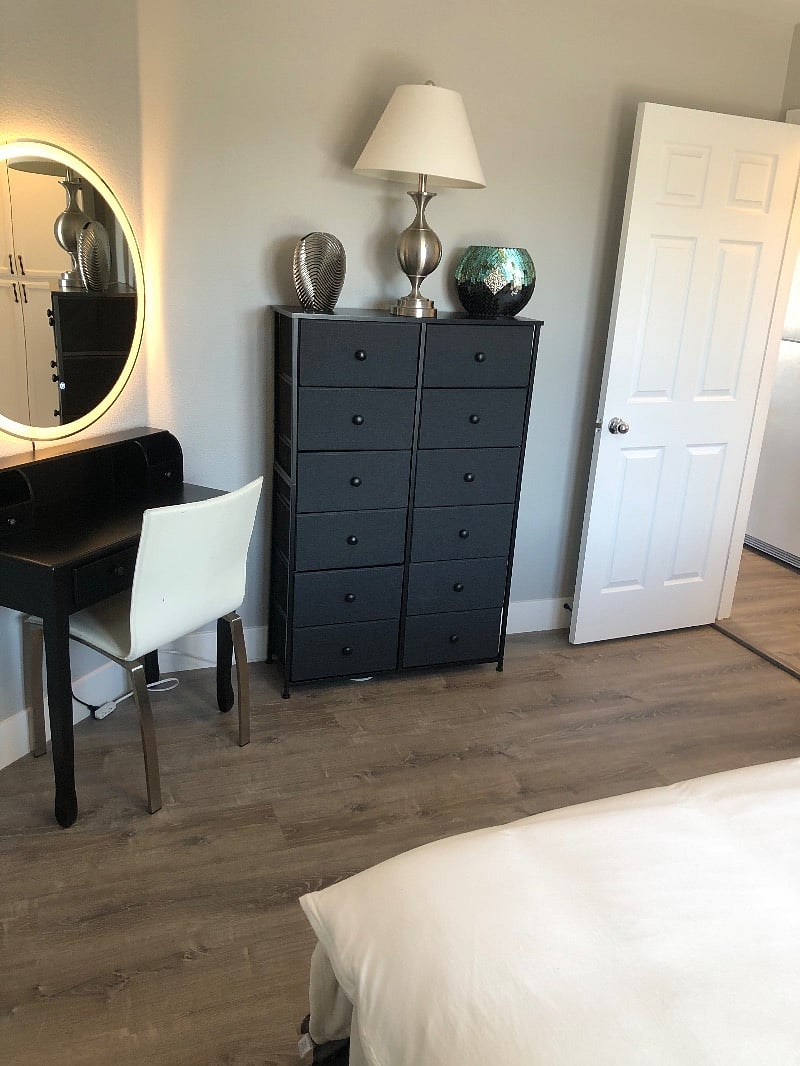 A lit desk for writing and/or makeup