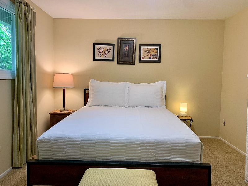 Large double door closet (not pictured) but across from the bed.