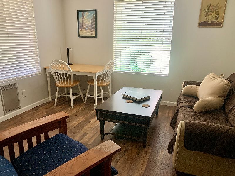 Oversized bonus room - this pic is only about half of it! Large room that can be used as a second living room, 4th bedroom (the couch pulls out), or office space. Tons of natural light with blinds open and has gorgeous french doors leading to a patio outside (not pictured). Large double closets for extra storage and/or pantry.