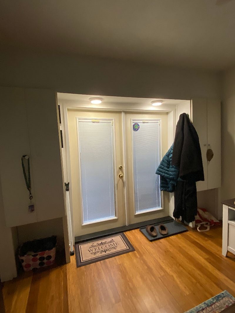French doors and built in closets.