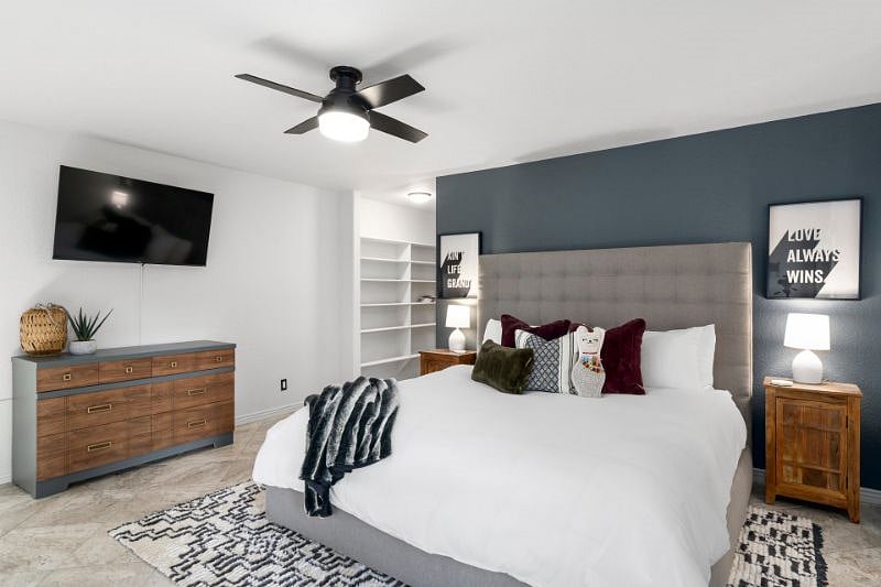 Master Bedroom with King Bed and High End Purple 4 Mattress