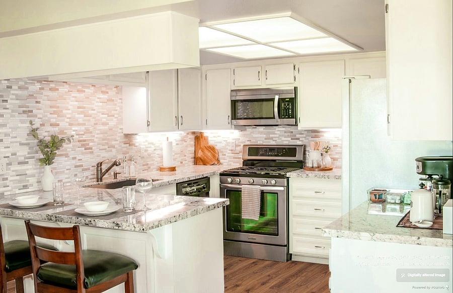 Enjoy a full stock of appliances including a microwave, stove, refrigerator, dishwasher, toaster, and blender along with plenty of pots, pans, dishes, glassware, and utensils.