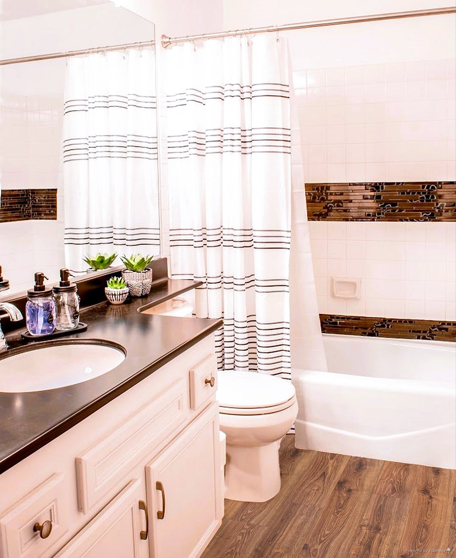 There is a second, full-size bathroom with a linen closet stocked with towels, pool towels, first-aid kit, hair dryer, shampoo, conditioner, body soap, etc.