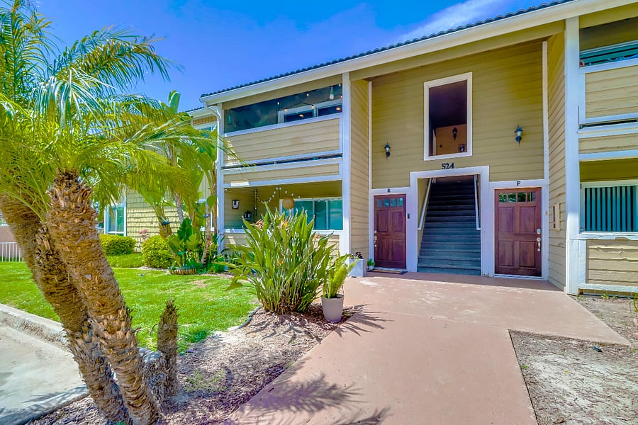 Climb a few steps, then make your way inside w/ all the key spaces on a single floor