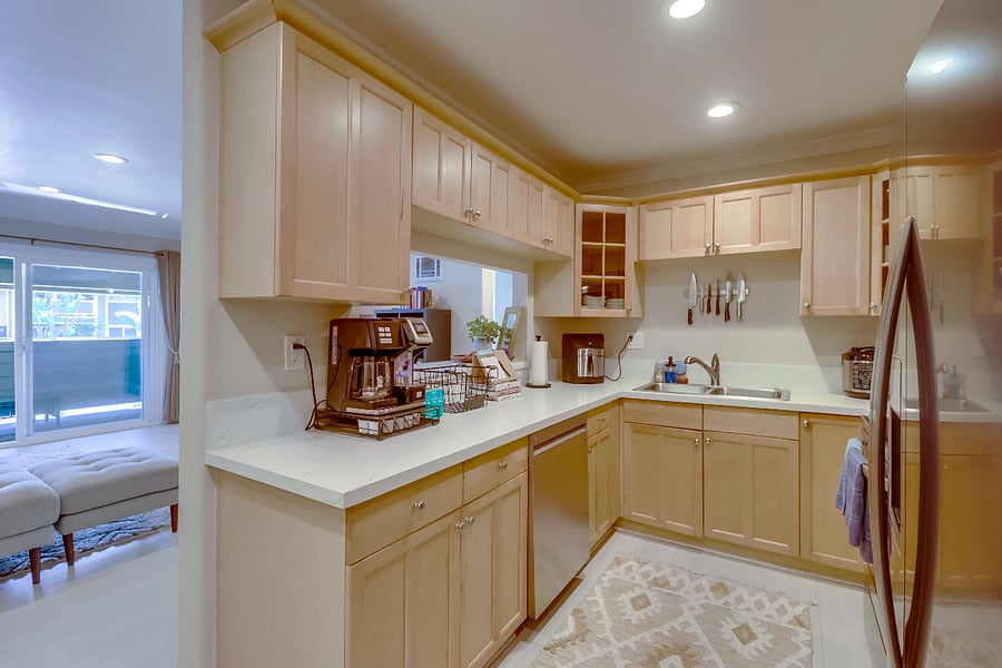 Easily access the kitchen from the living room in this open living concept