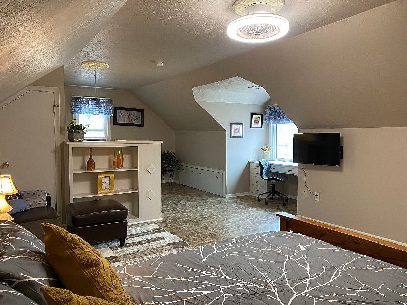 The living area receives plenty of daylight.