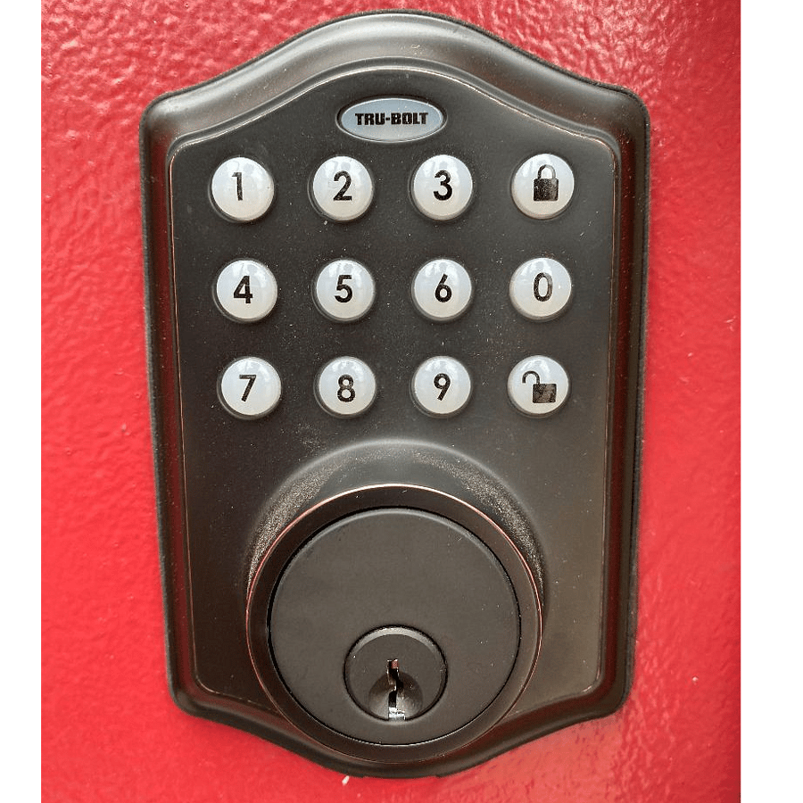 Digital lock on three exterior doors. Doors lock automatically. Each tenant receives a personal code that works on all three doors.