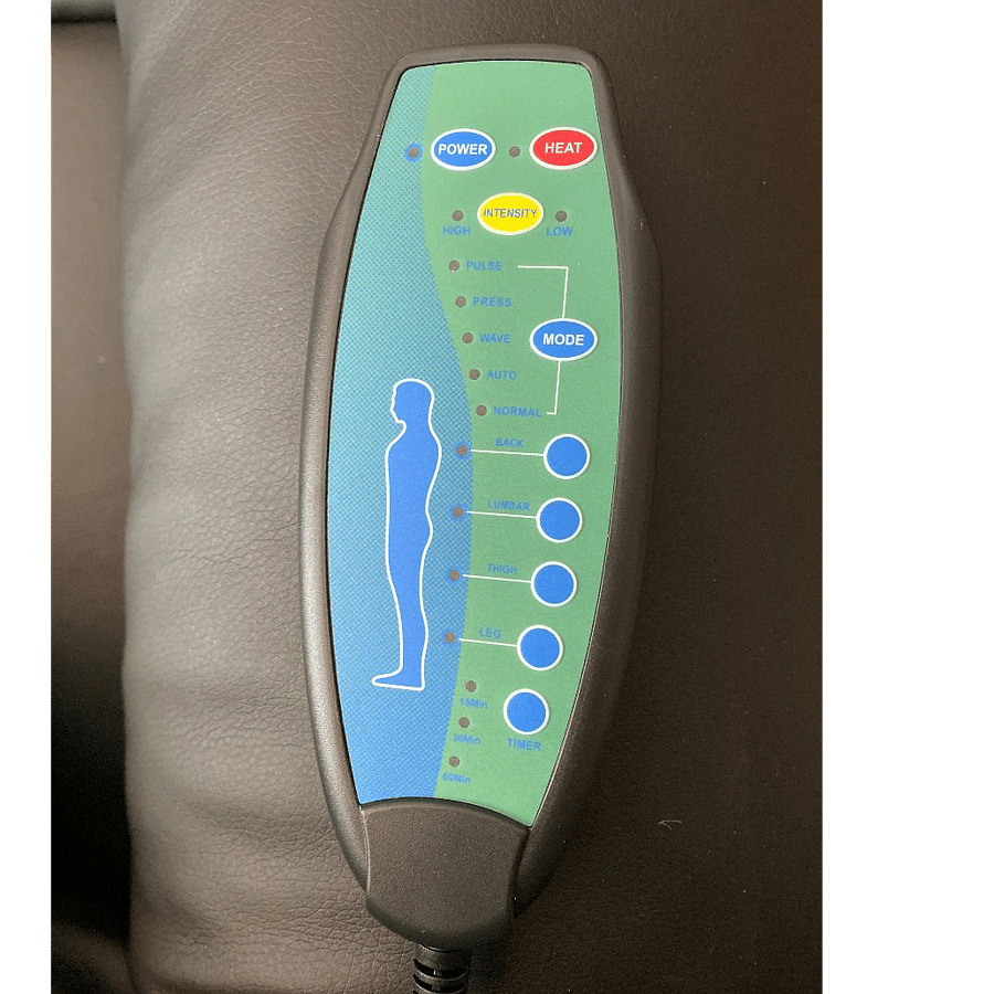 Controller for heat and massage recliner in the shared living room.

