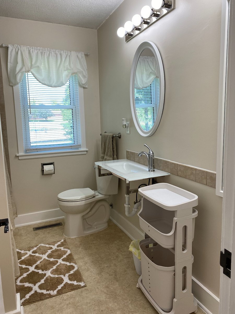 Well lit bathroom.