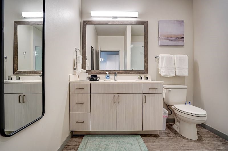 Relax in our clean bathroom with all necessary toiletries for a comfortable stay.