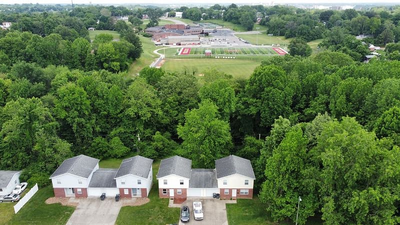 This is a drone photo from above this unit - we are right by Mater Dei High School football / baseball field.