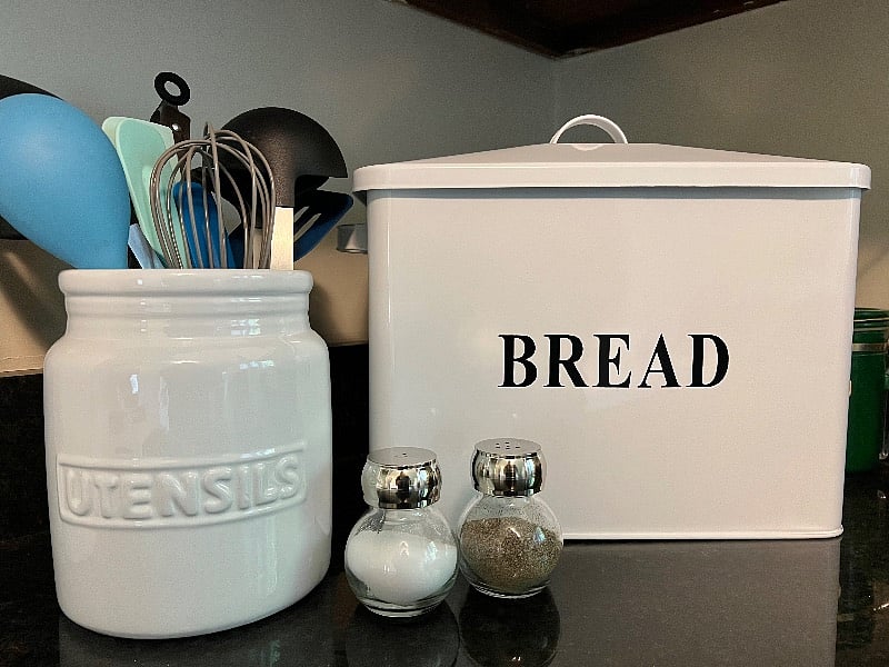 Dry goods storage, basic seasoning, and cooking utensils