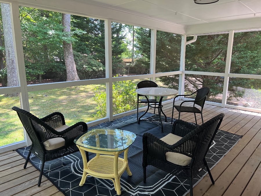 Huge, screened porch, with room to spread out. Bike rack (2 bikes) available upon request.