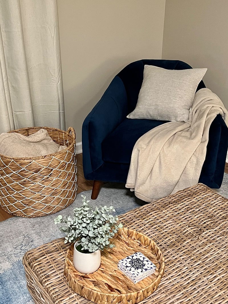 There are 2 chairs, coffee table, and desk