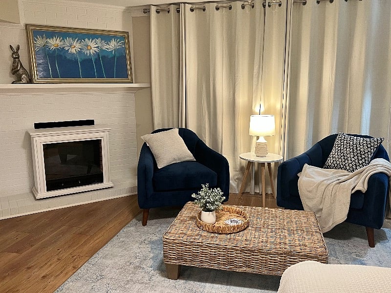 Large living room / bedroom with blackout curtains