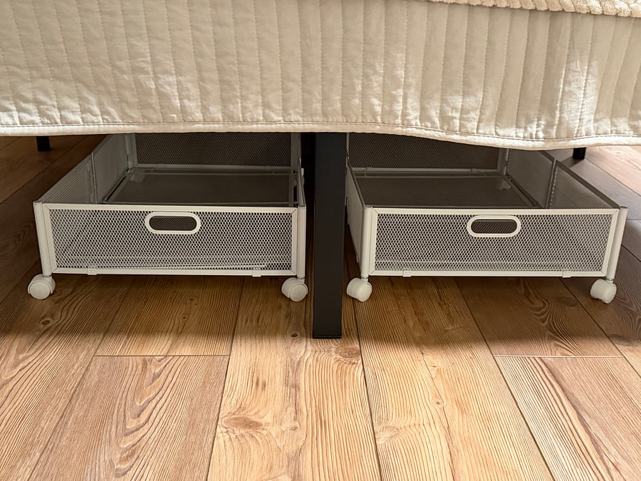 Under the bed storage for shoes, etc.
