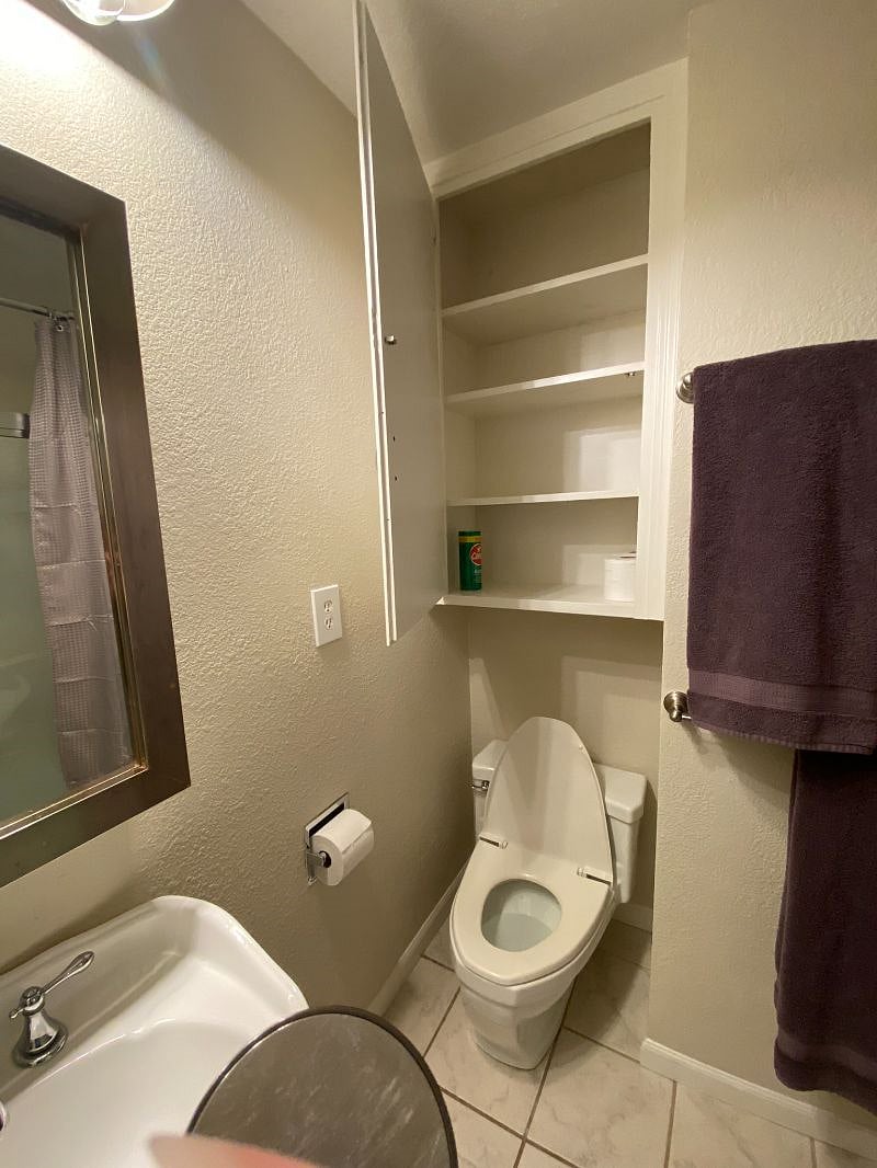 Mirror also opens, too, and has pretty deep shelves inside (for a mirror). 