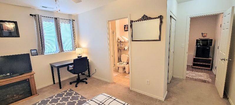 work space, private bathroom, and lots of space!
