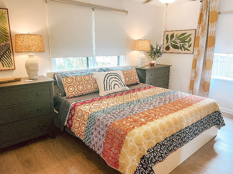 King bedroom includes Casper mattress, room darkening shades and drapes, sound machine, two dressers along with good sized closet.