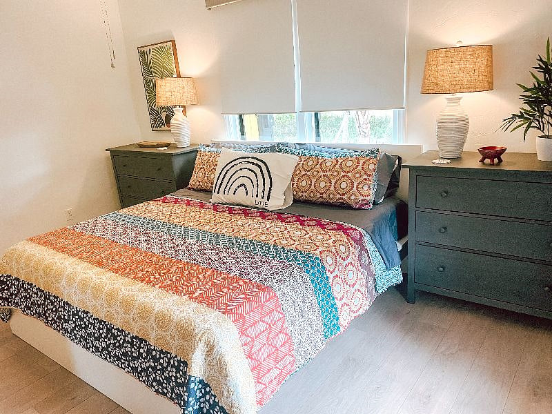 King bedroom includes Casper mattress, room darkening shades and drapes, sound machine, two dressers along with good sized closet.