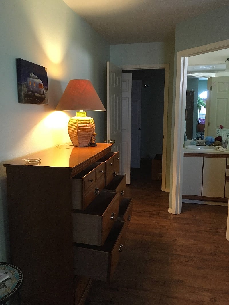 Master bedroom has 2 closets and a chest of drawers.