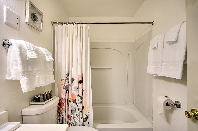 A gleaming bathtub where you can soak your cares away in style.