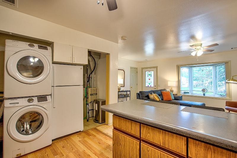 Tackle your laundry needs effortlessly with our in-unit washer and dryer, ensuring you have clean clothes throughout your stay.