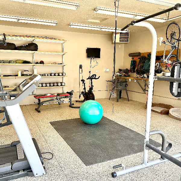 home gym in detached garage