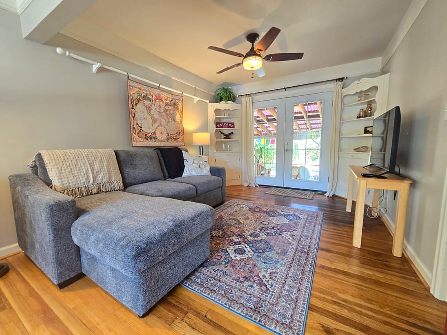 Sectional couch converts to bed.