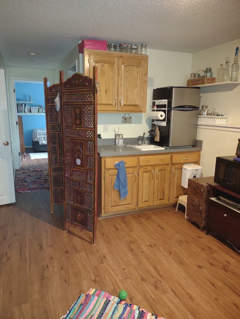 Kitchenette in Den area near laundry room, bathroom & bedroom