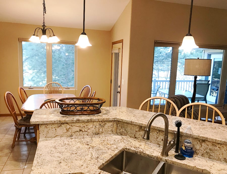 Kitchen and Dining Area with access to the deck