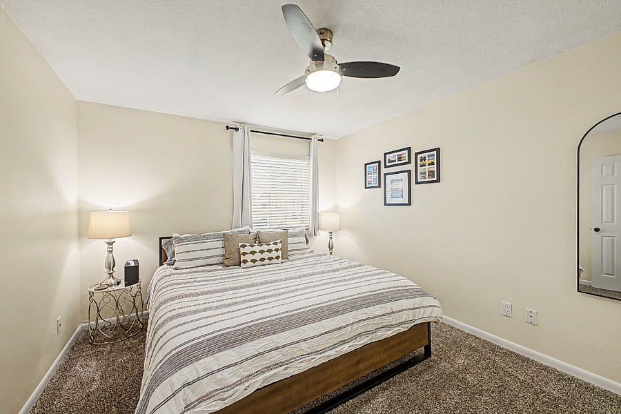 Bedroom 1 with king size bed, a walk-in closet and en suite bathroom