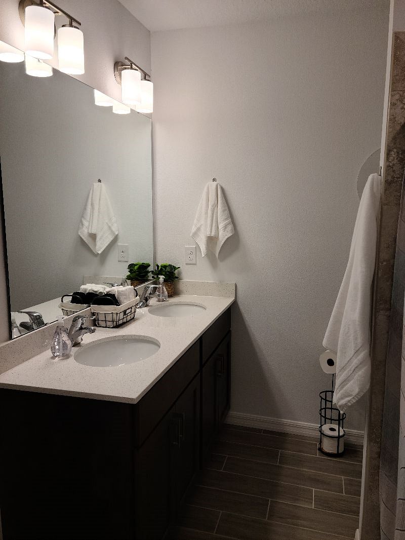 Double sinks in primary bathroom.