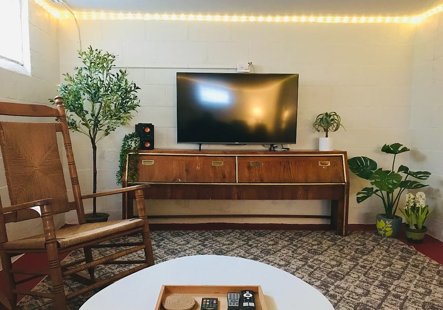Basement Rec Room with Smart TV and Extra Storage