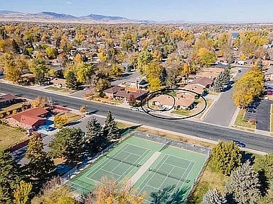 Aereal view of house with park across the street