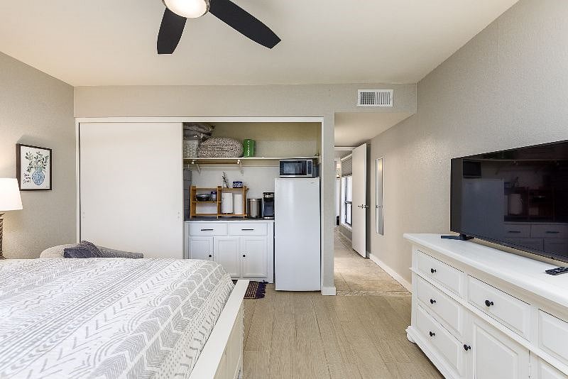 Mini Frig, Microwave, Coffee Maker