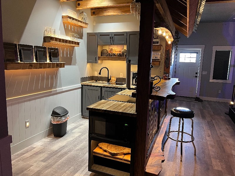 Looking between the Kitchen & the Bar.