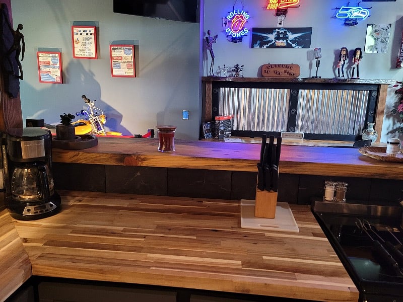 Kitchen Counter behind Bar.